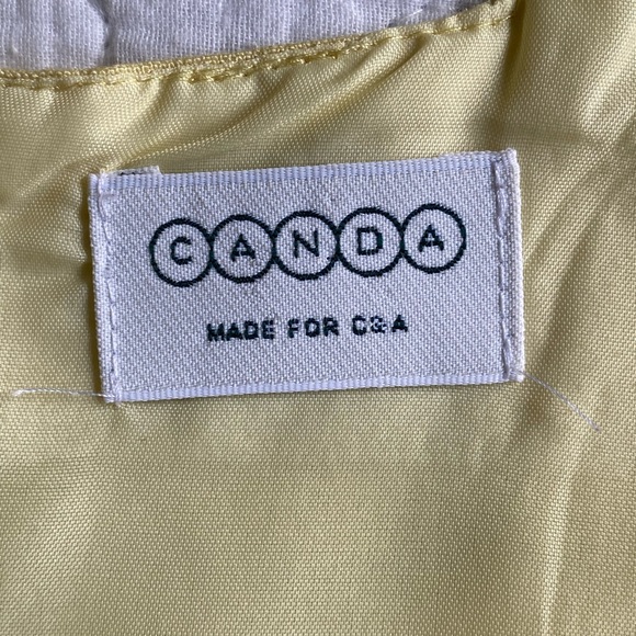 Yellow V-Neck Sheath Criss Cross Back Midi Dress for Cocktail Linen Blend - Picture 5 of 8